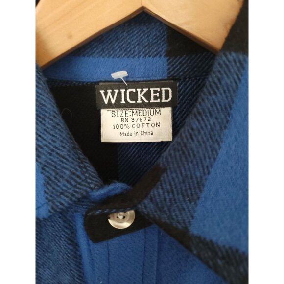 WICKED Clothing PUBLIC ENEMY Blue & Black Plaid Long Sleeve Shirt Men's Size M - Picture 6 of 7